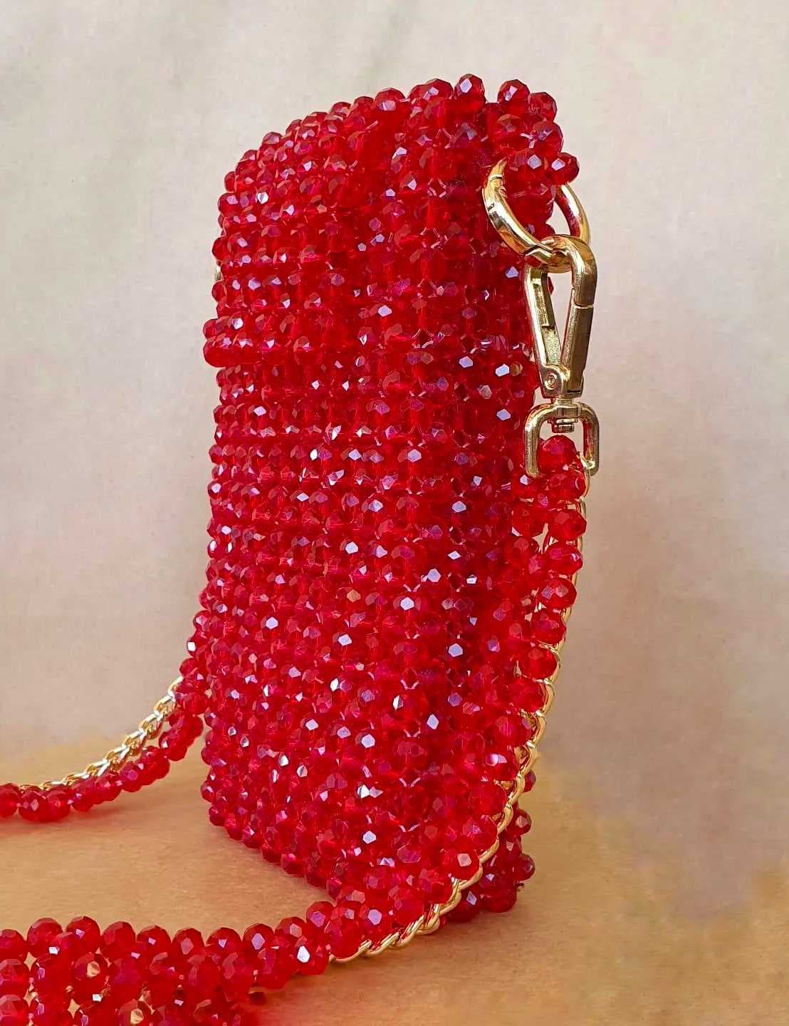 Red Crystal Beaded Mini Handbag red