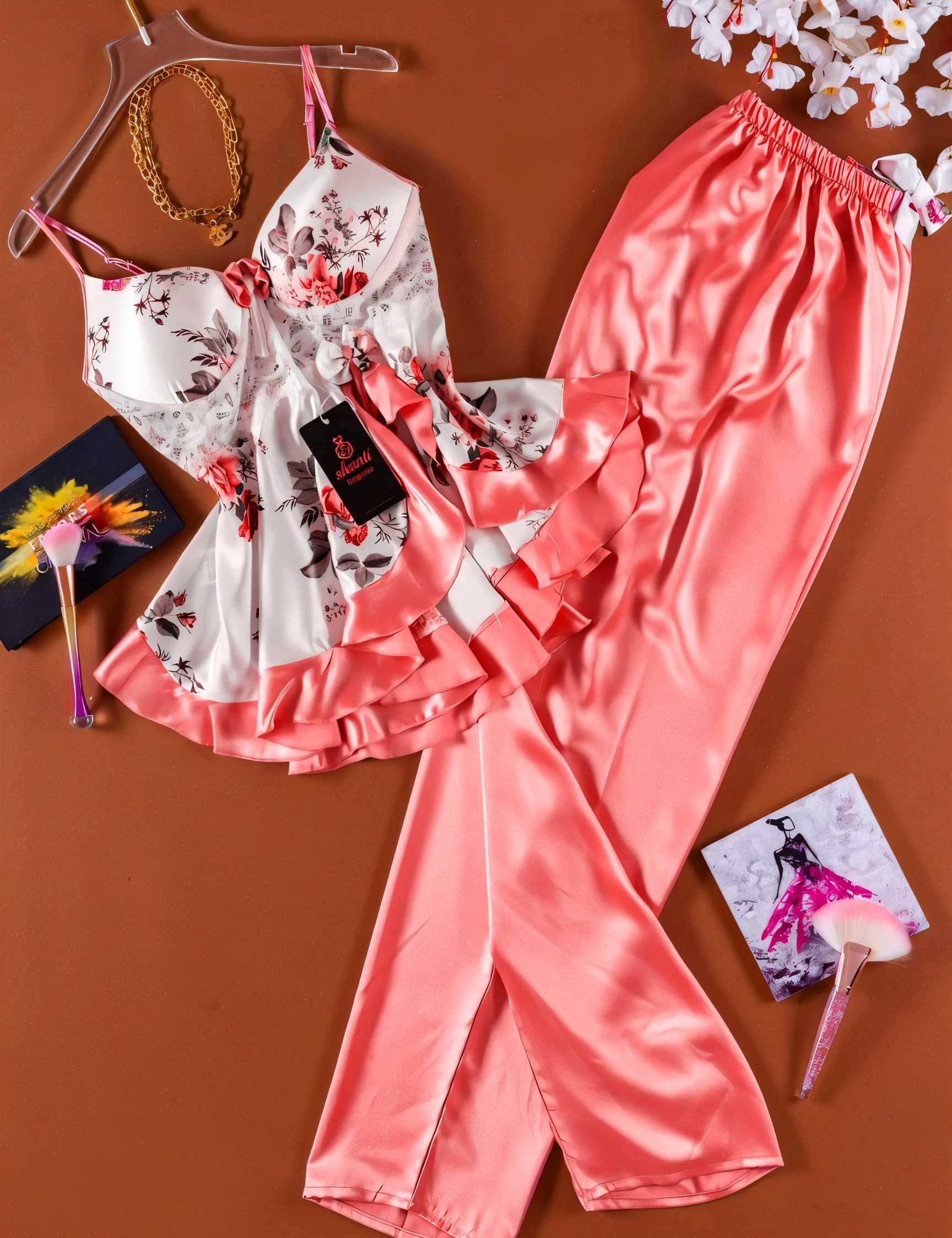 satin lingerie set red  44