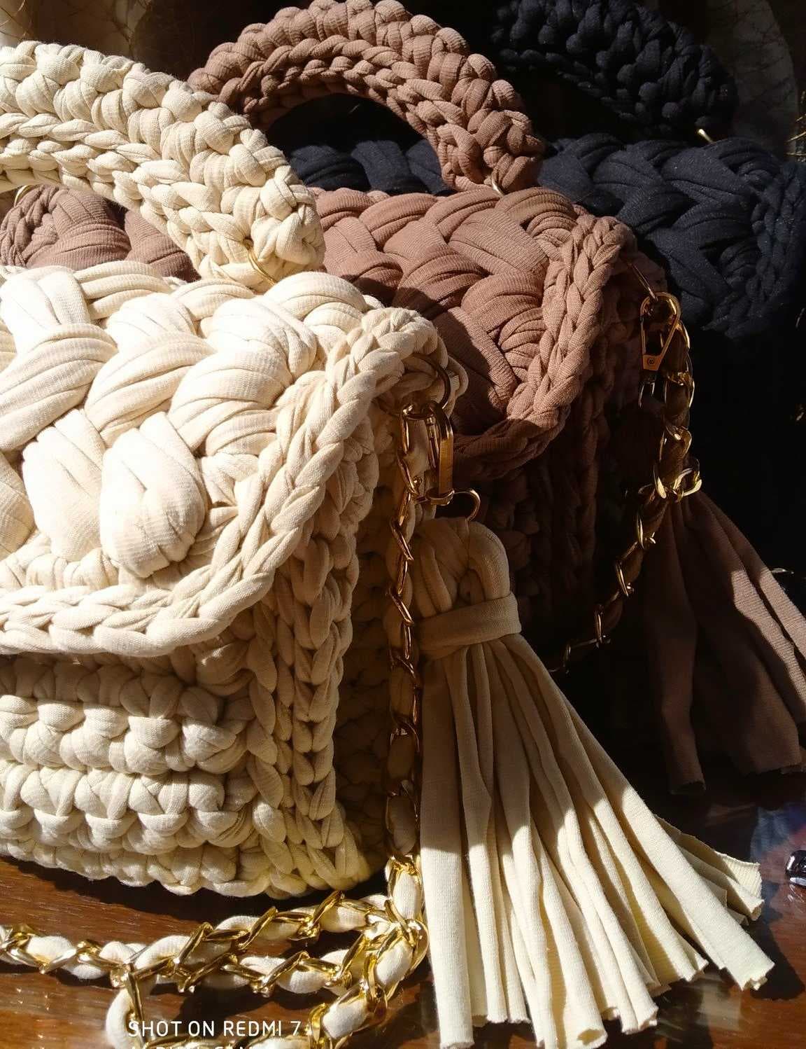 A stylish handmade crochet handbag brown