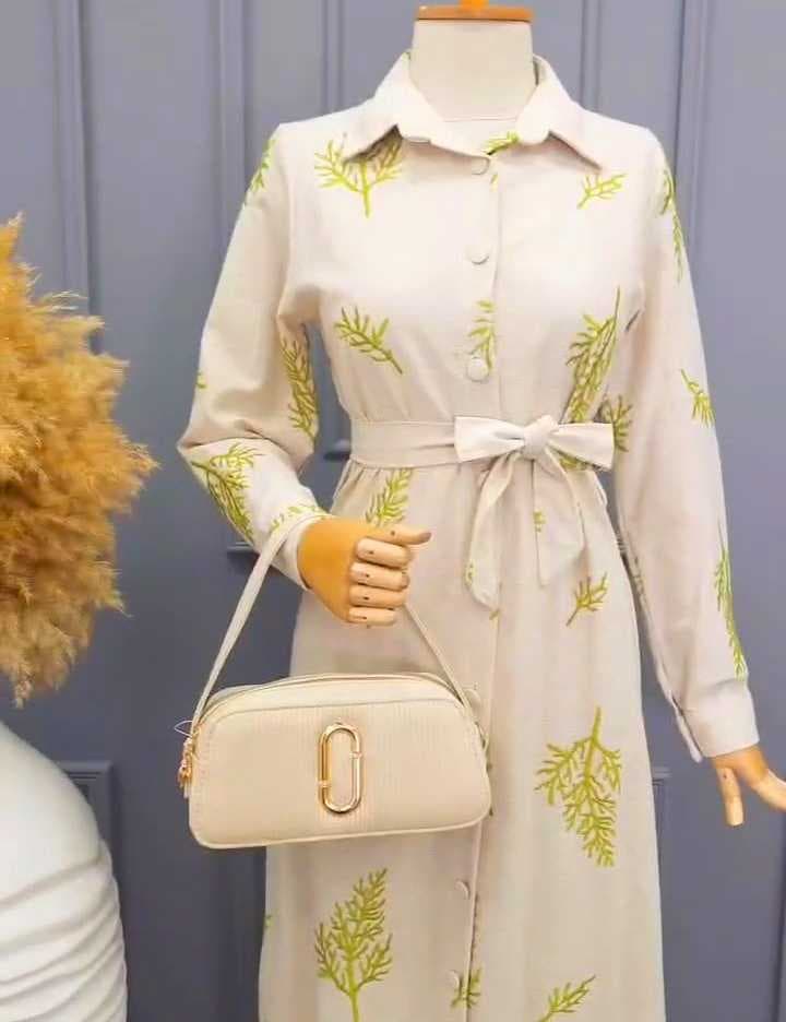 embroidered linen dress light green L