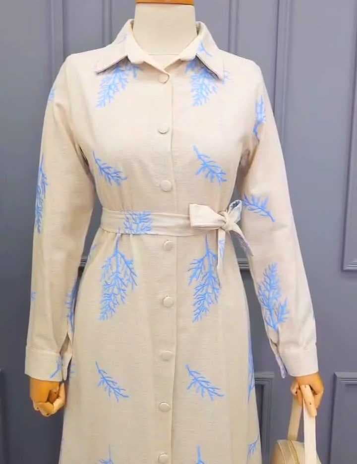 embroidered linen dress light Blue L