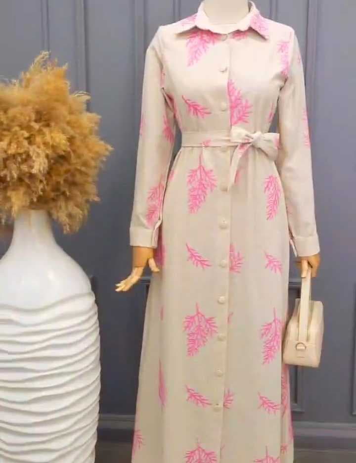 embroidered linen dress Pink L